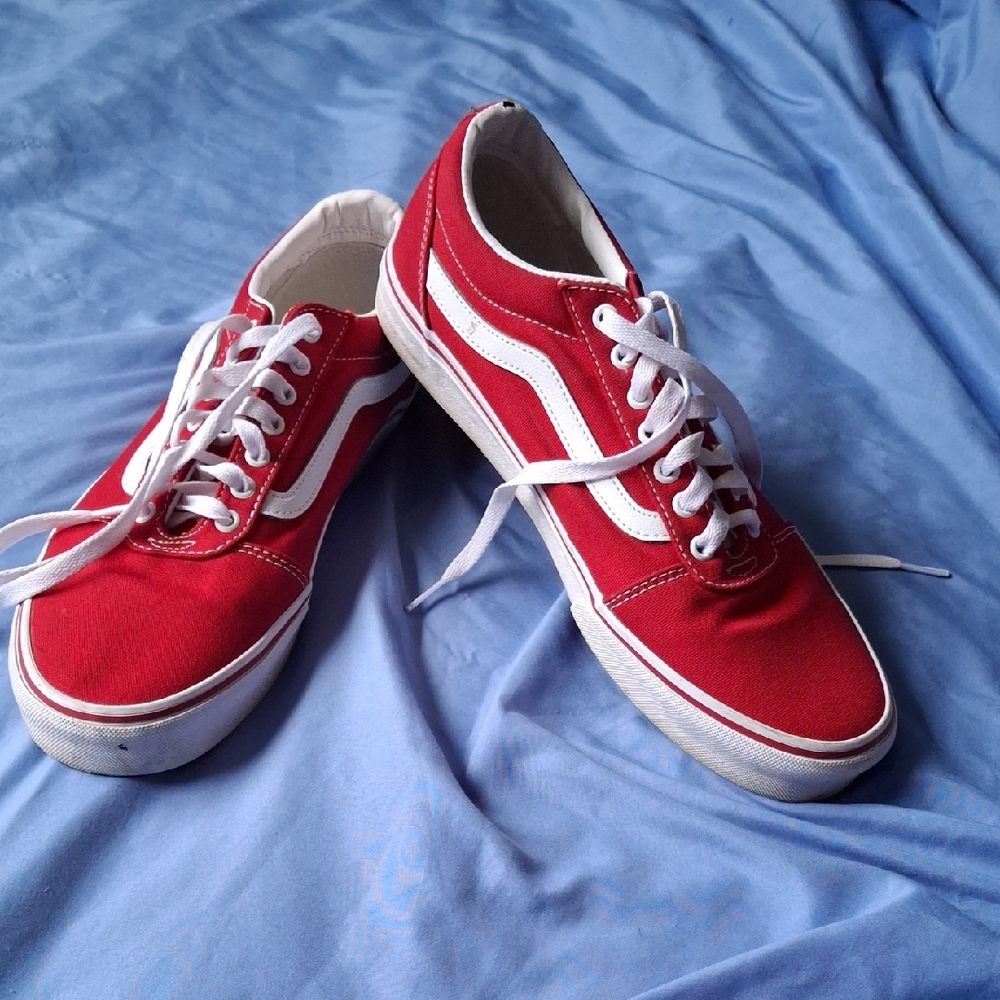 Vans Red and White Canvas Sneakers